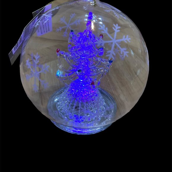 Spun Glass Lighted Christmas Tree Color Changing Globe Light Up Ornament w/Box - Picture 2 of 8